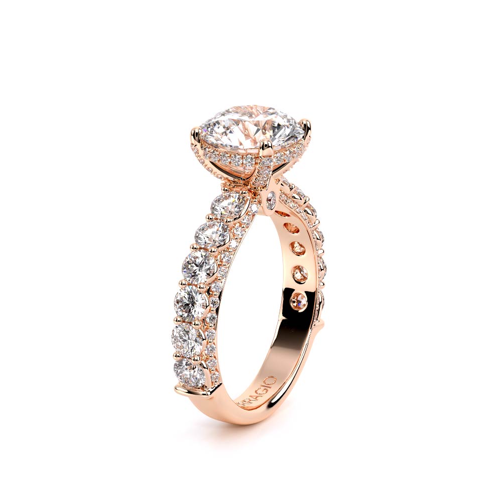 Round Pavé 14K Rose Gold Engagement Ring - CTR-0489