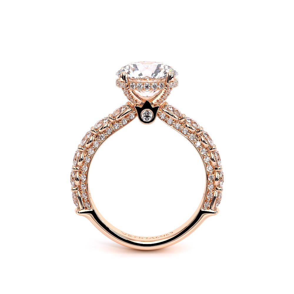 Round Pavé 18K Rose Gold Engagement Ring - CTR-0489