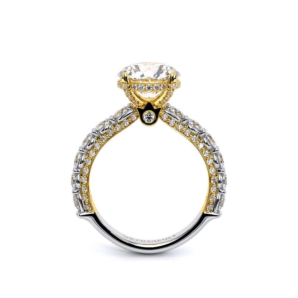 Round Pavé Yellow and White Gold Engagement Ring - CTR-0489