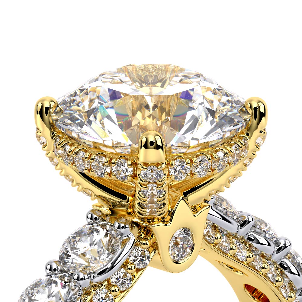 Round Pavé 18K Yellow and White Gold Engagement Ring - CTR-0489