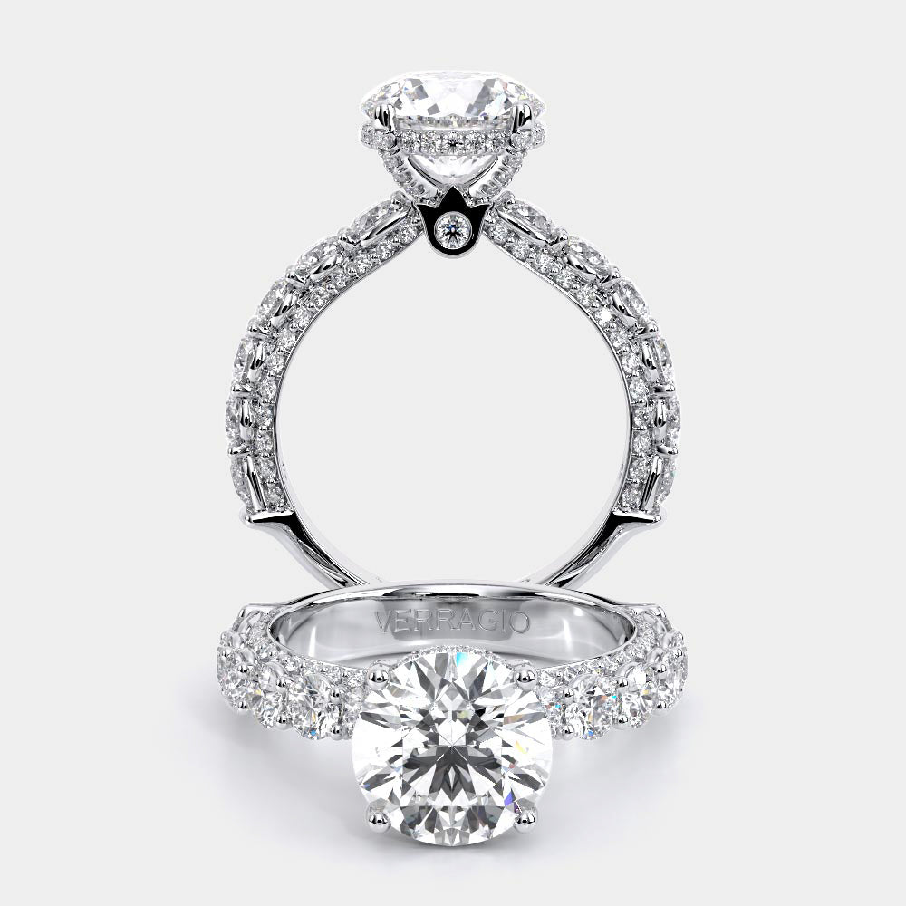 Round Pavé 18K White Gold Engagement Ring - CTR-0489