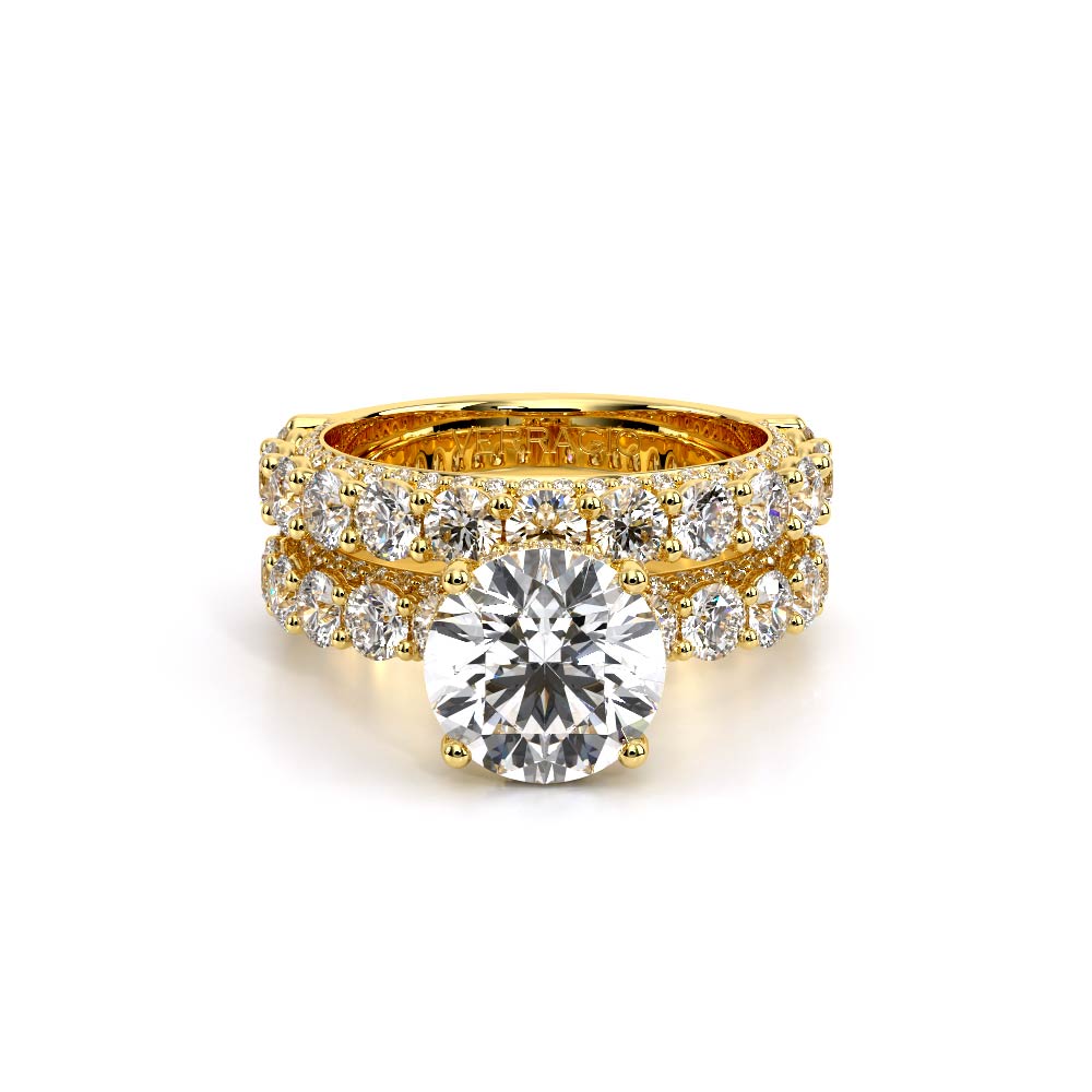 Round Pavé 14K Yellow Gold Engagement Ring - CTR-0489