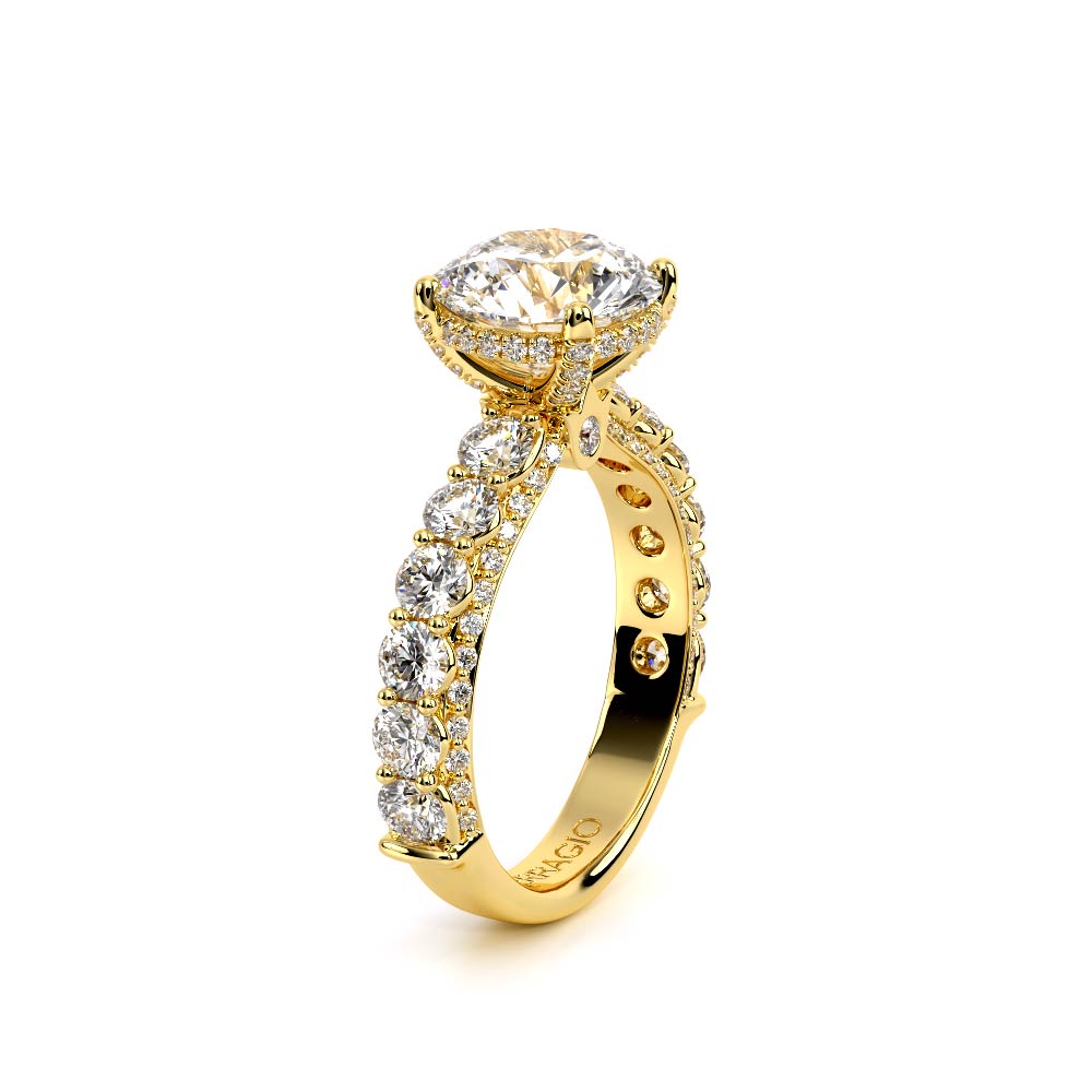 Round Pavé 14K Yellow Gold Engagement Ring - CTR-0489