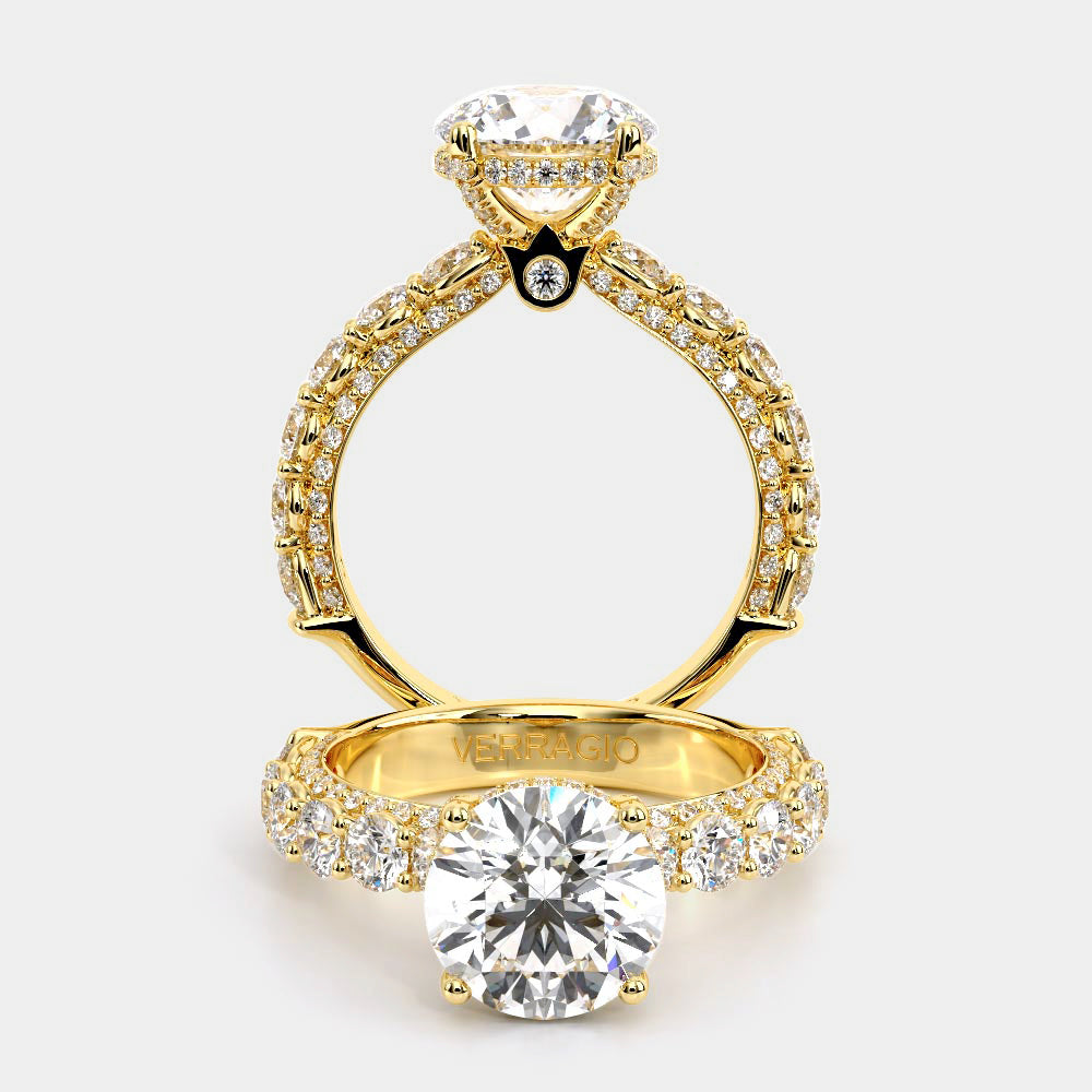 Round Pavé 18K Yellow Gold Engagement Ring - CTR-0489