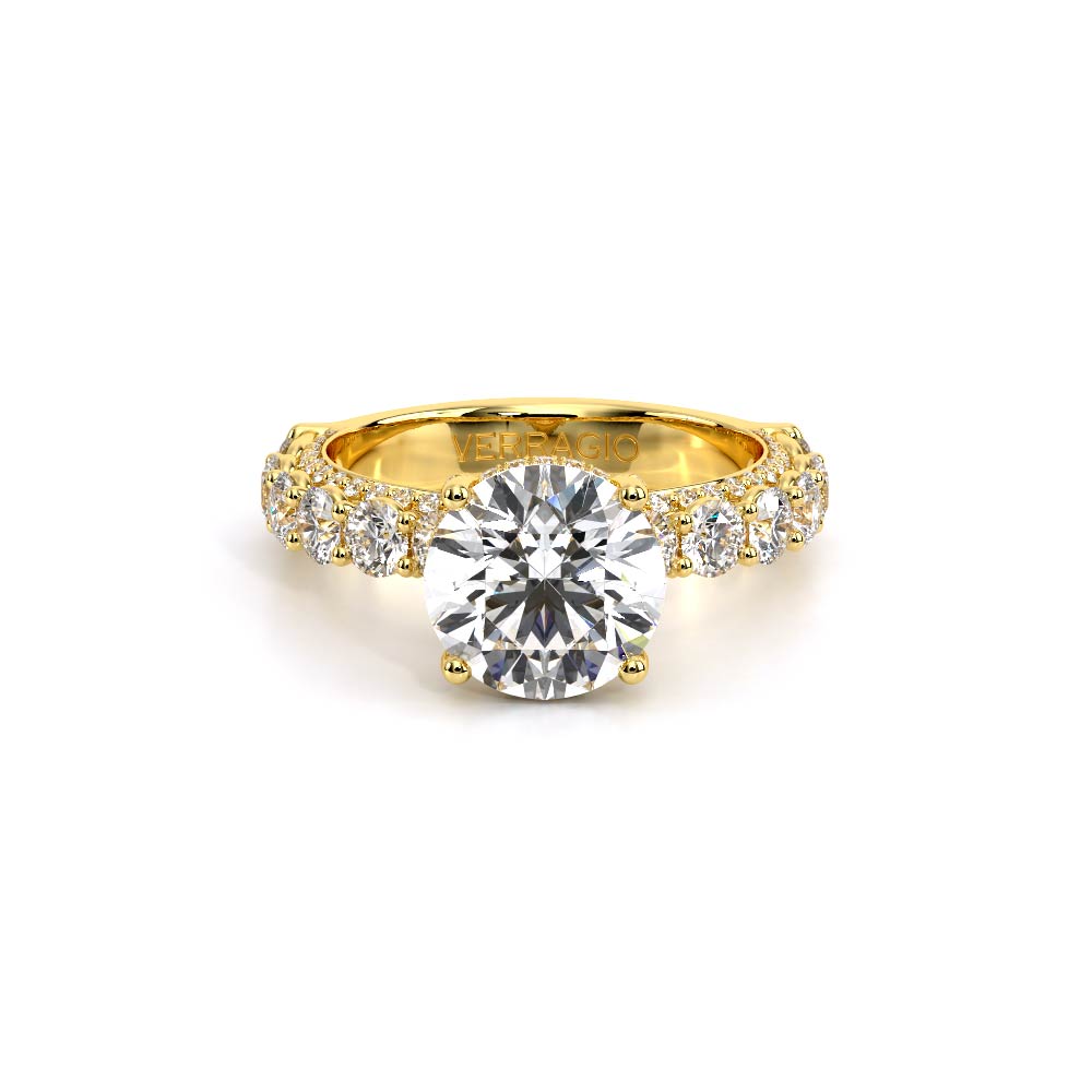 Round Pavé 18K Yellow Gold Engagement Ring - CTR-0489