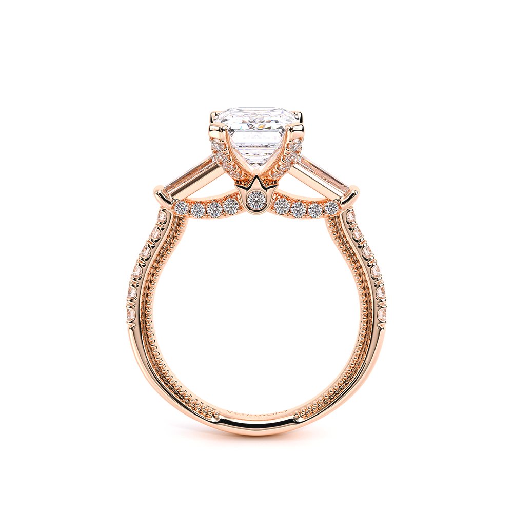 Emerald Three-Stone 14k Rose Gold Engagement Ring - REN-991