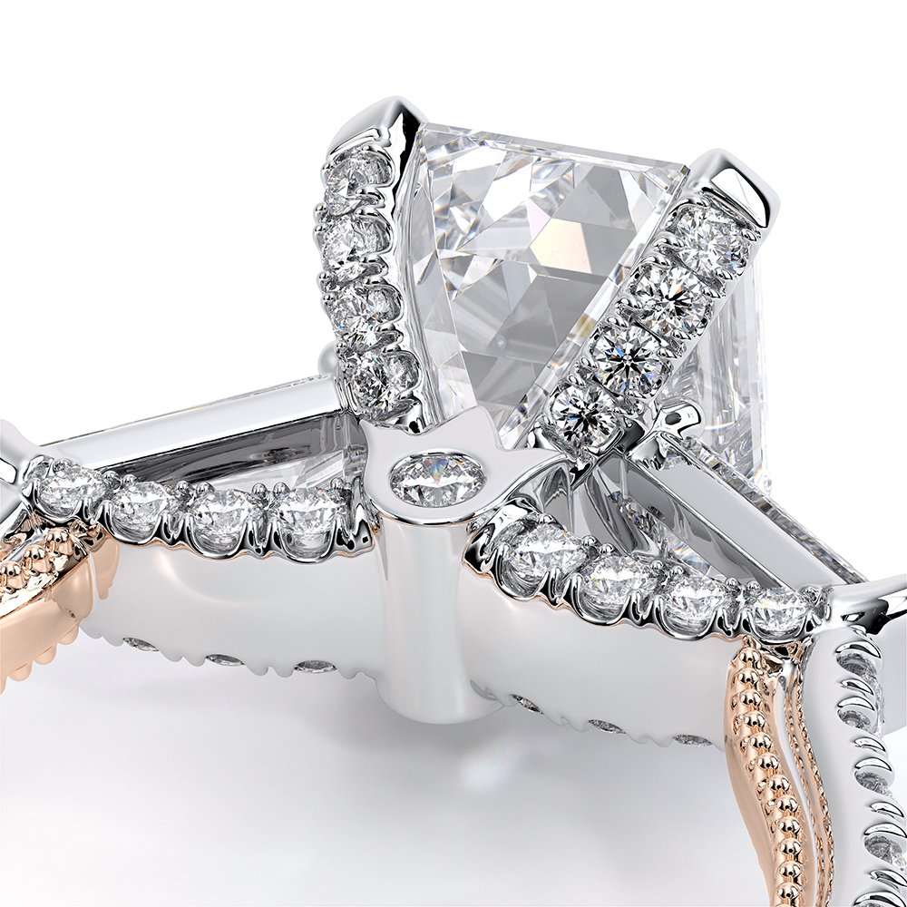 Emerald Three-Stone 14k Rose and White Gold Engagement Ring - REN-991