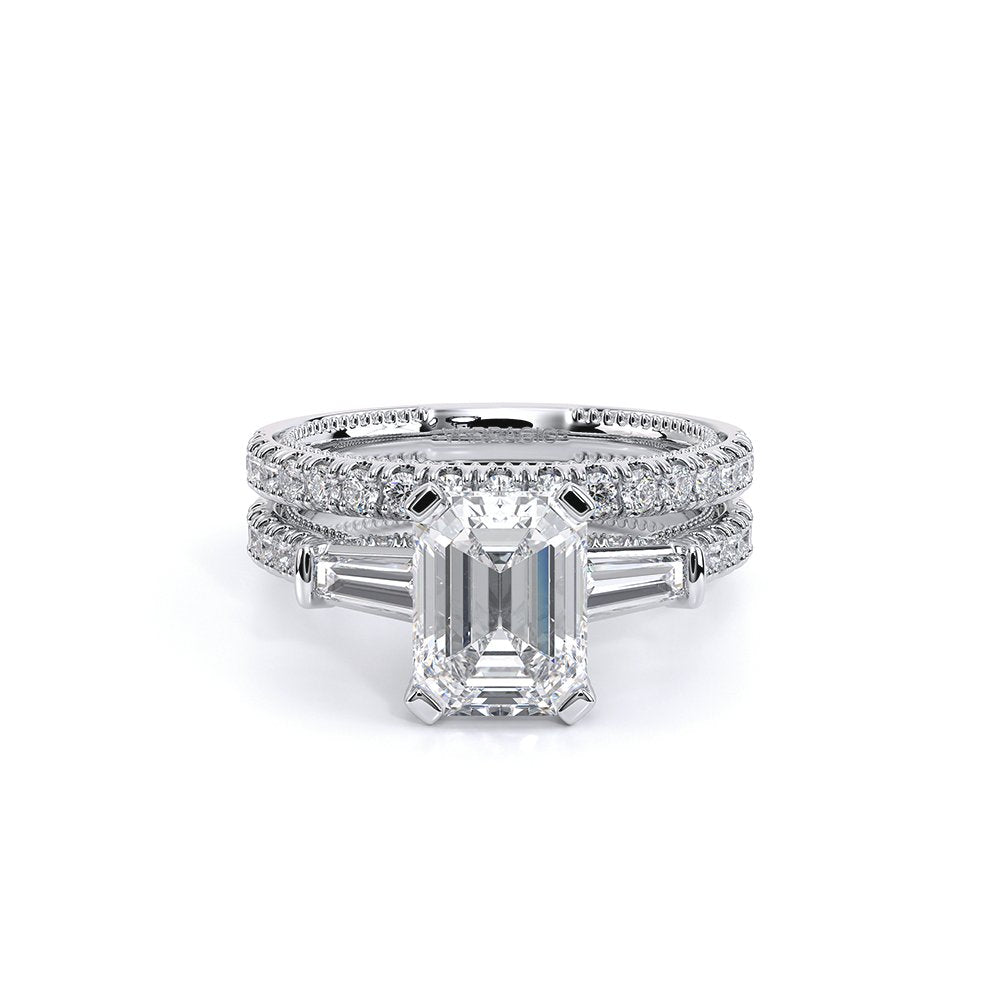 Emerald Three-Stone 14k White Gold Engagement Ring - REN-991