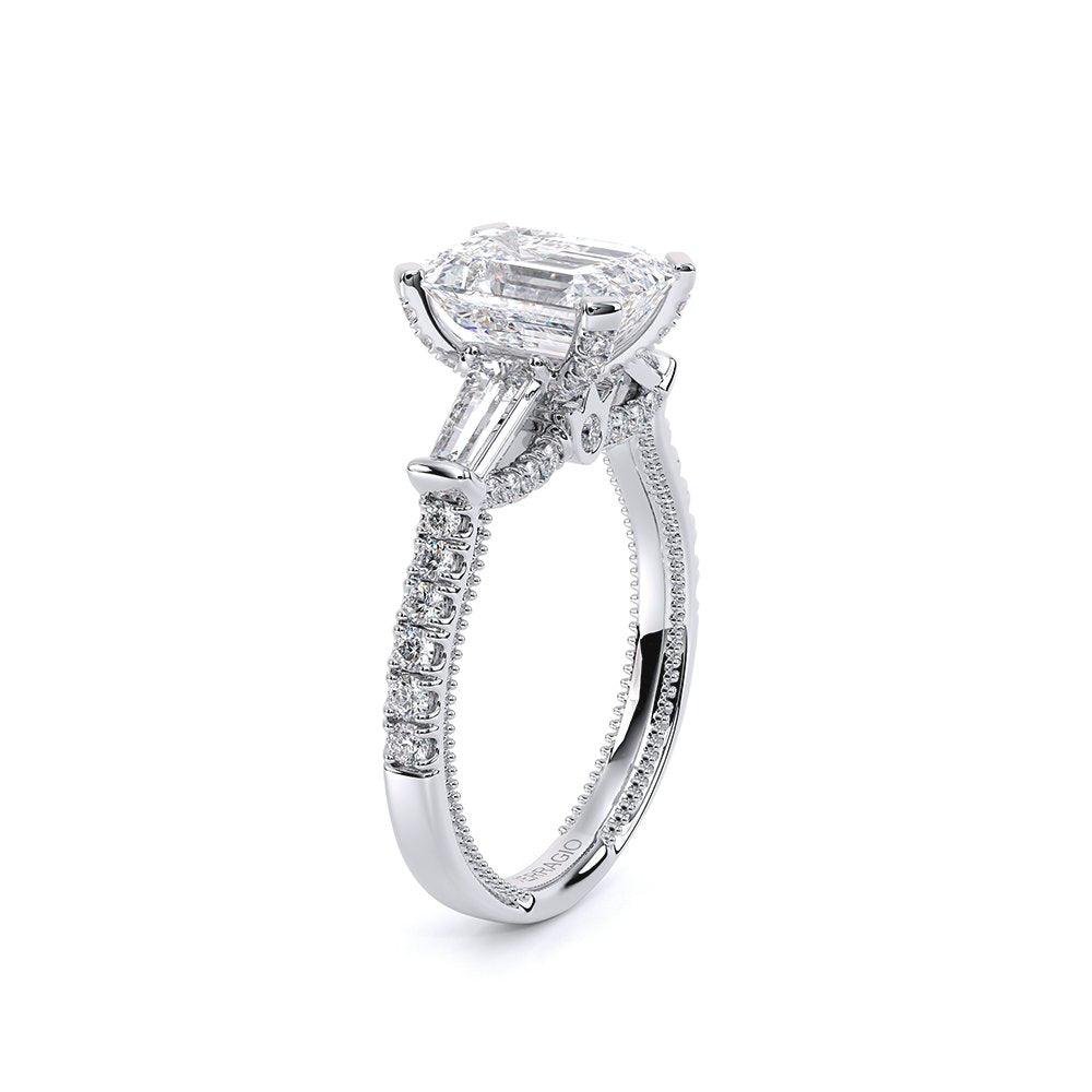 Emerald Three-Stone 18k Rose Gold Engagement Ring - REN-991