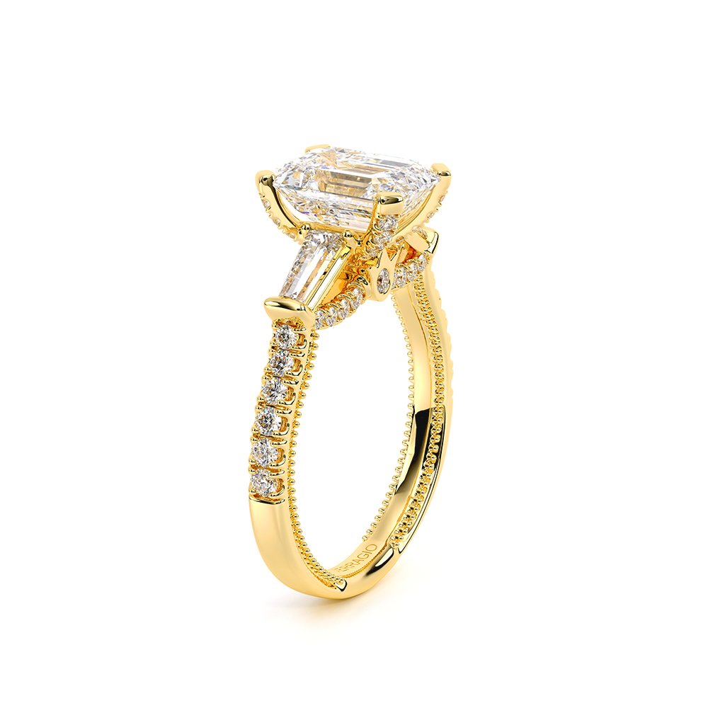 Emerald Three-Stone 14k Yellow Gold Engagement Ring - REN-991