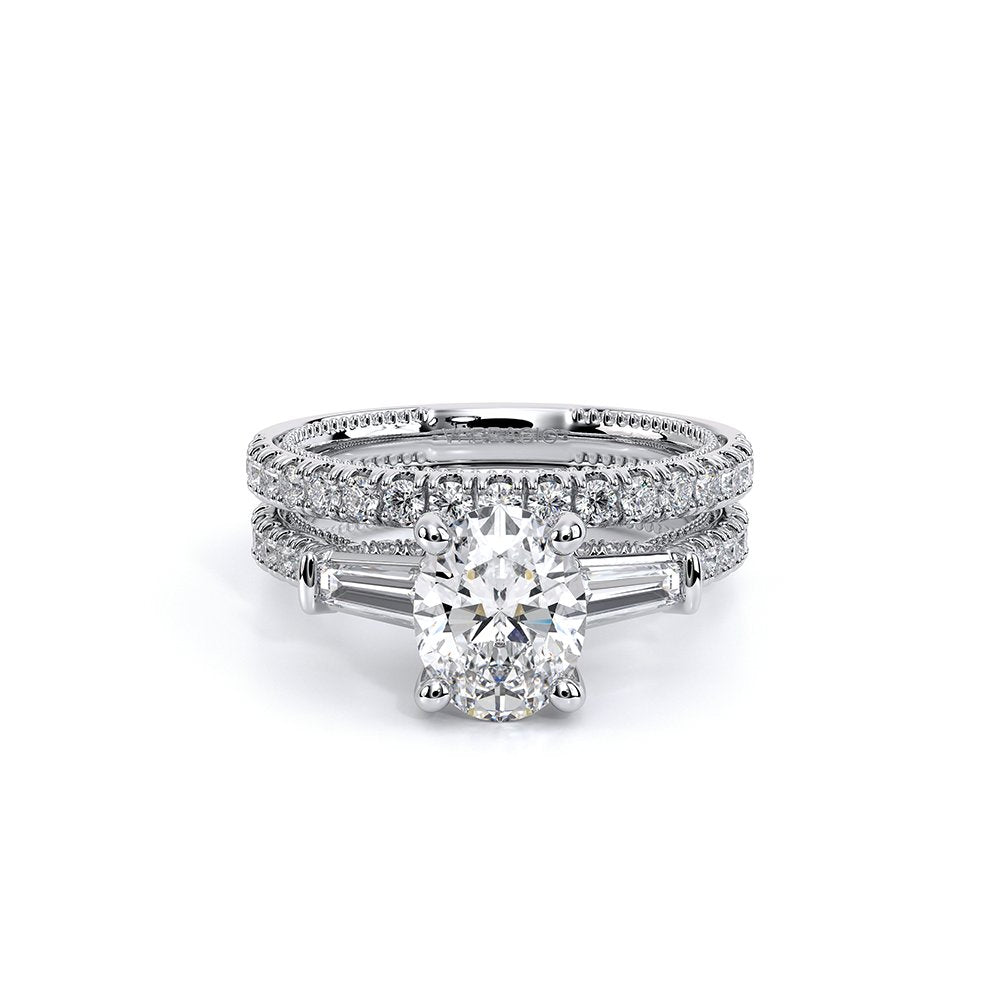 Oval Three-Stone Platinum Engagement Ring - REN-991