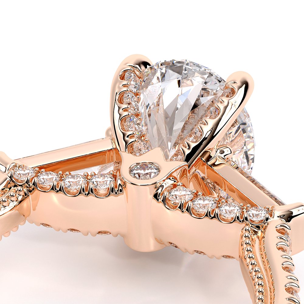 Oval Three-Stone 14k Rose Gold Engagement Ring - REN-991