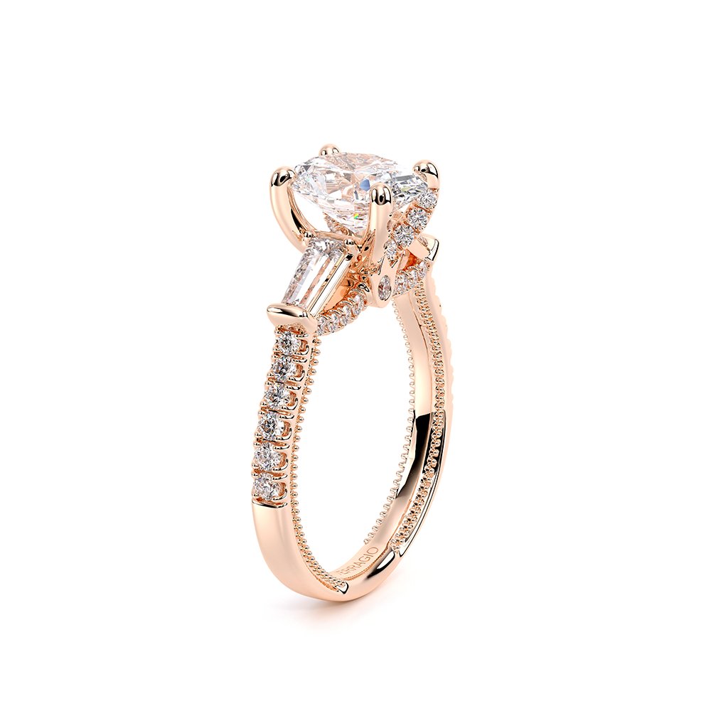 Oval Three-Stone 18k Rose Gold Engagement Ring - REN-991