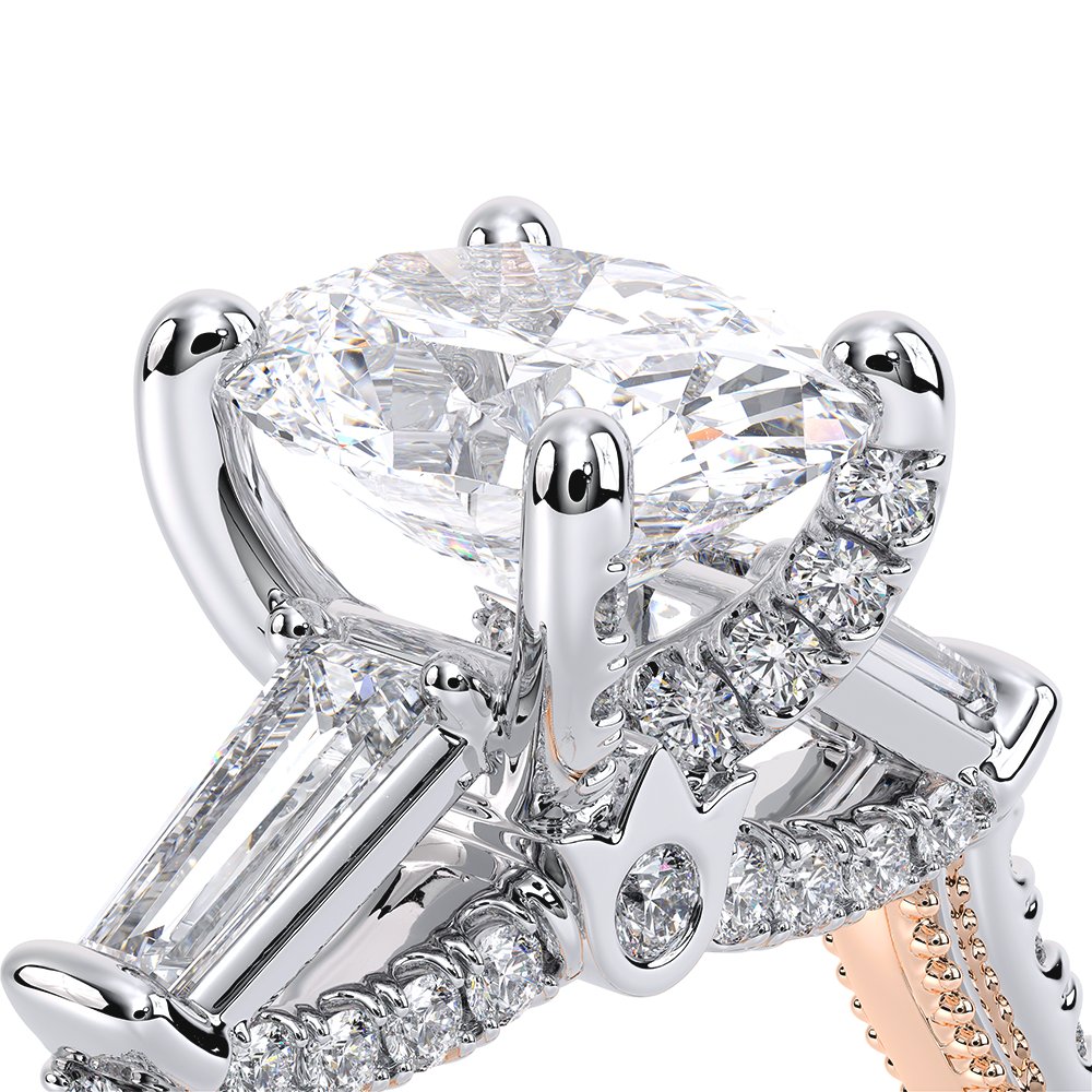 Oval Three-Stone 18k Rose and White Gold Engagement Ring - REN-991