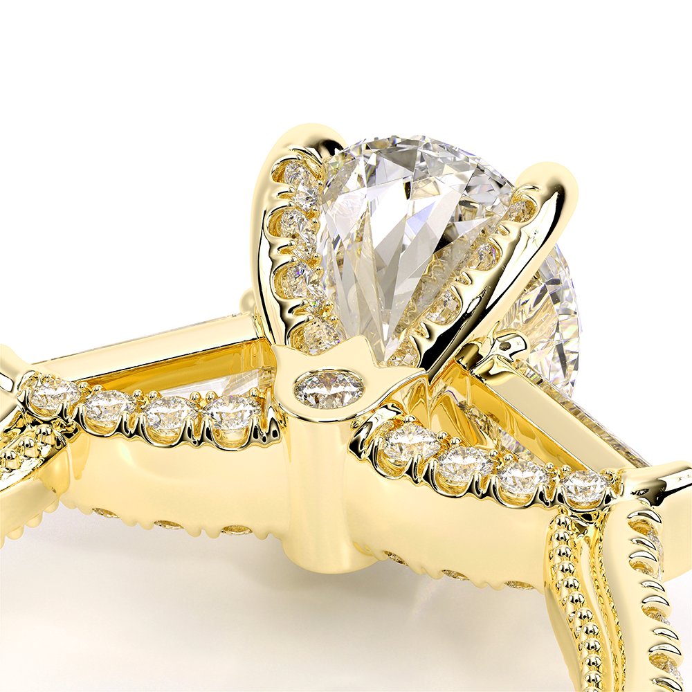 Oval Three-Stone 14k Yellow Gold Engagement Ring - REN-991