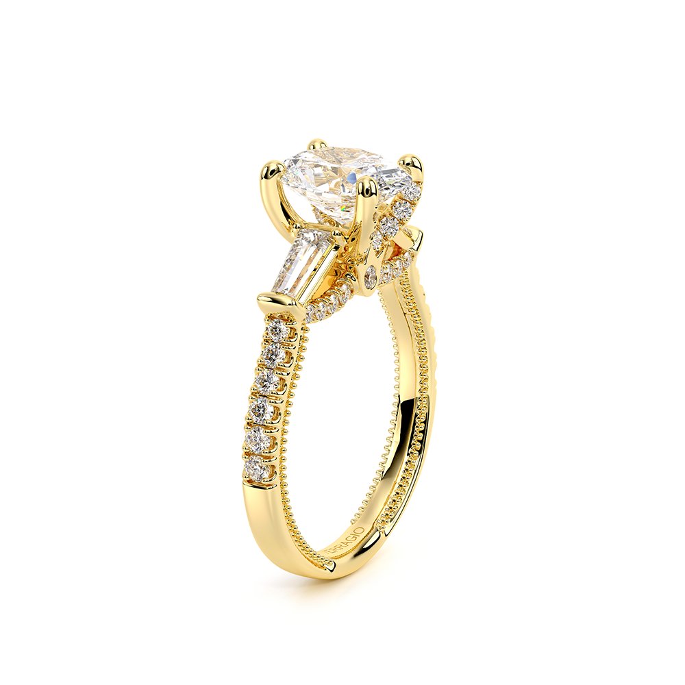 Oval Three-Stone 18k Yellow Gold Engagement Ring - REN-991