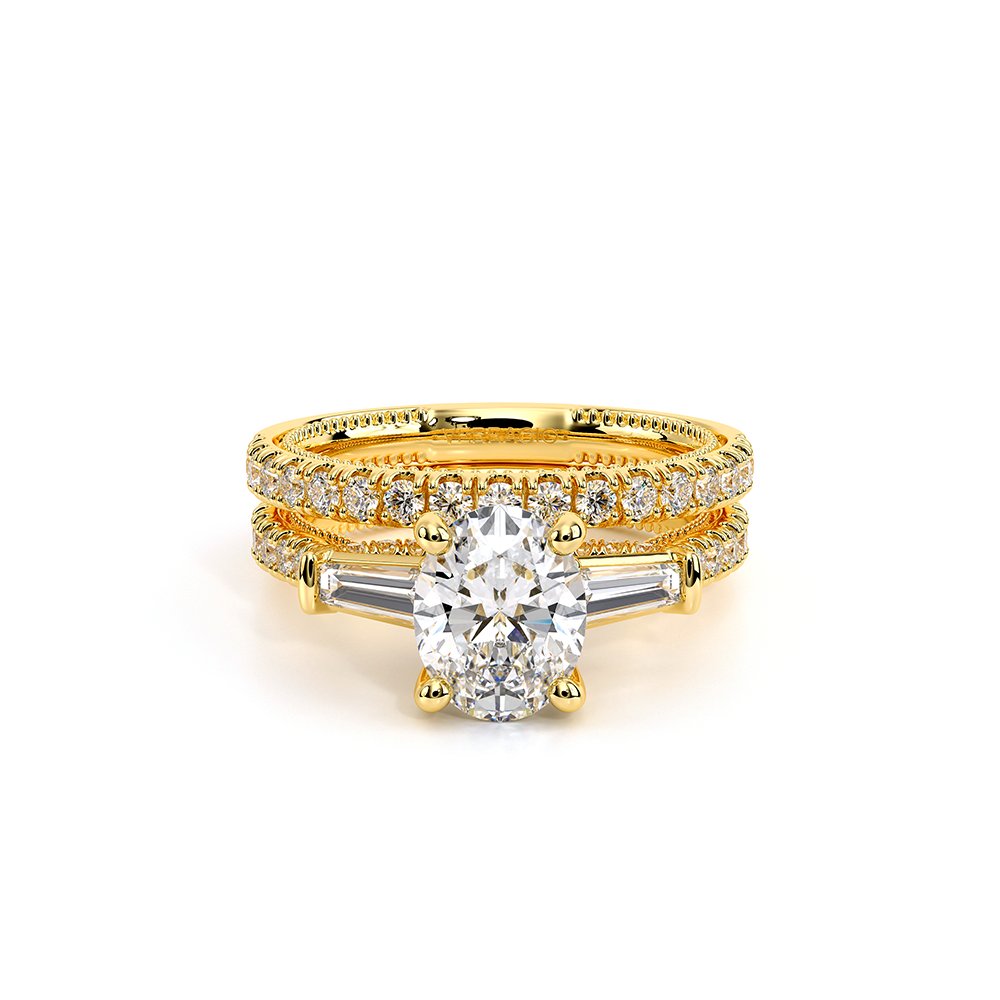 Oval Three-Stone 18k Yellow Gold Engagement Ring - REN-991