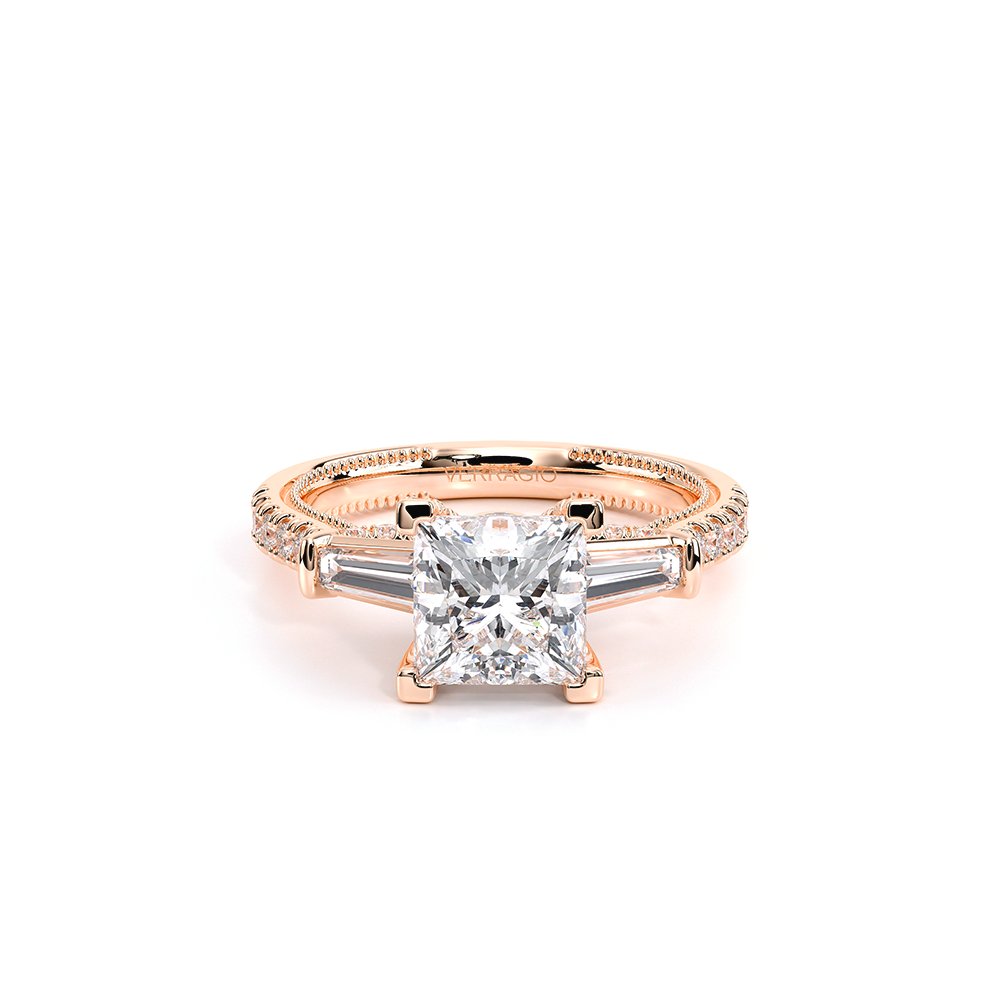 Princess Three-Stone 14k Rose Gold Engagement Ring - REN-991