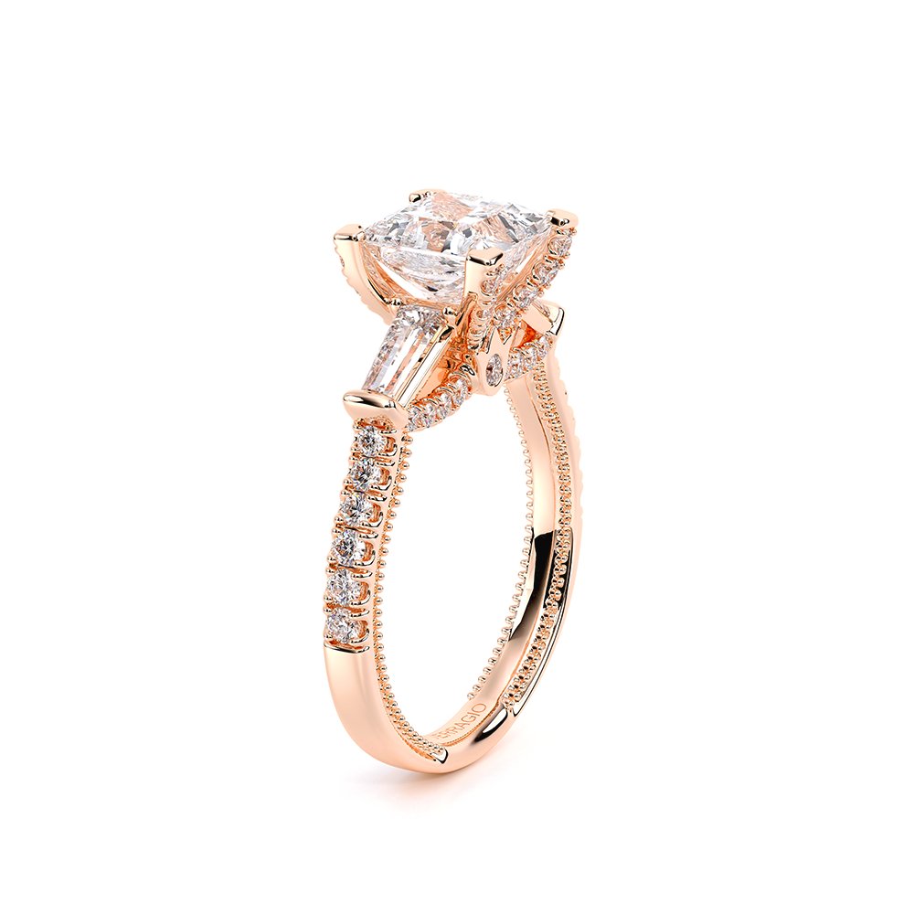 Princess Three-Stone 18k Rose Gold Engagement Ring - REN-991