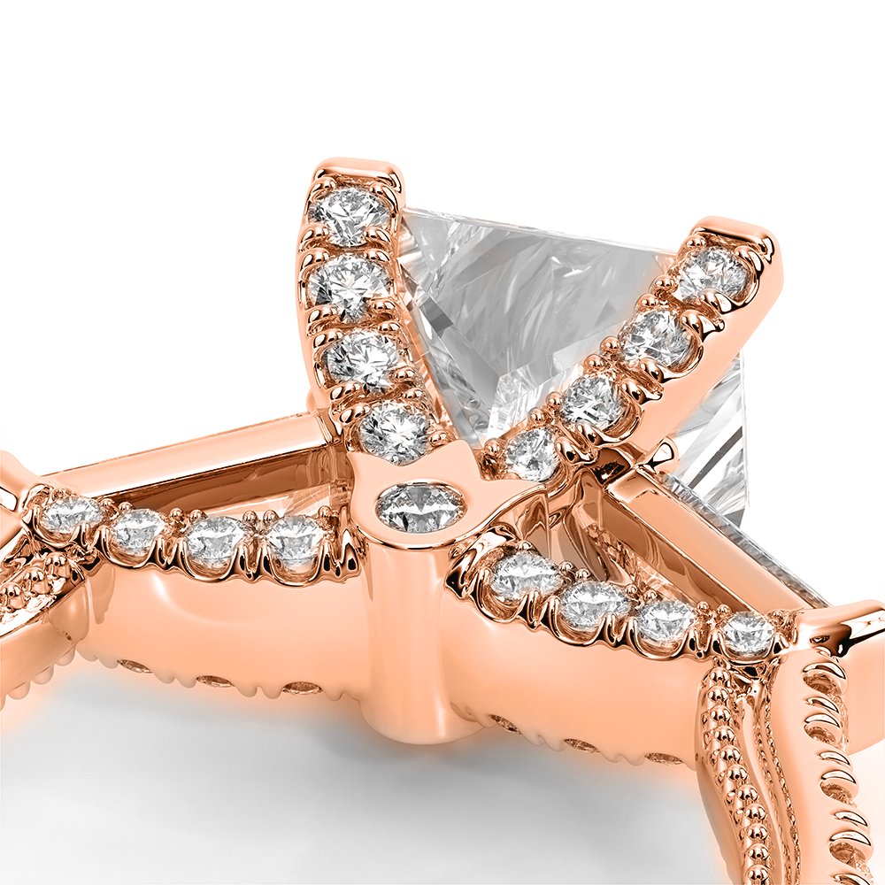 Princess Three-Stone 18k Rose Gold Engagement Ring - REN-991