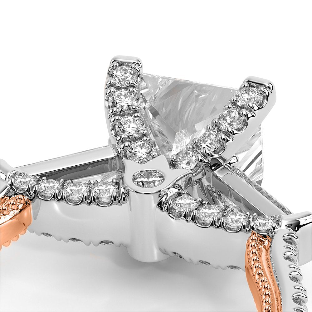 Princess Three-Stone 18k Rose and White Gold Engagement Ring - REN-991