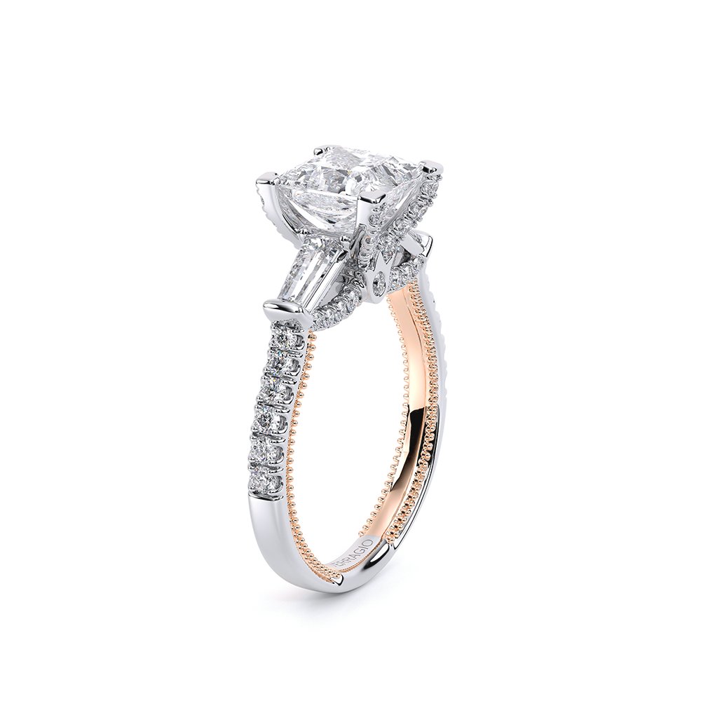 Princess Three-Stone 18k Rose and White Gold Engagement Ring - REN-991