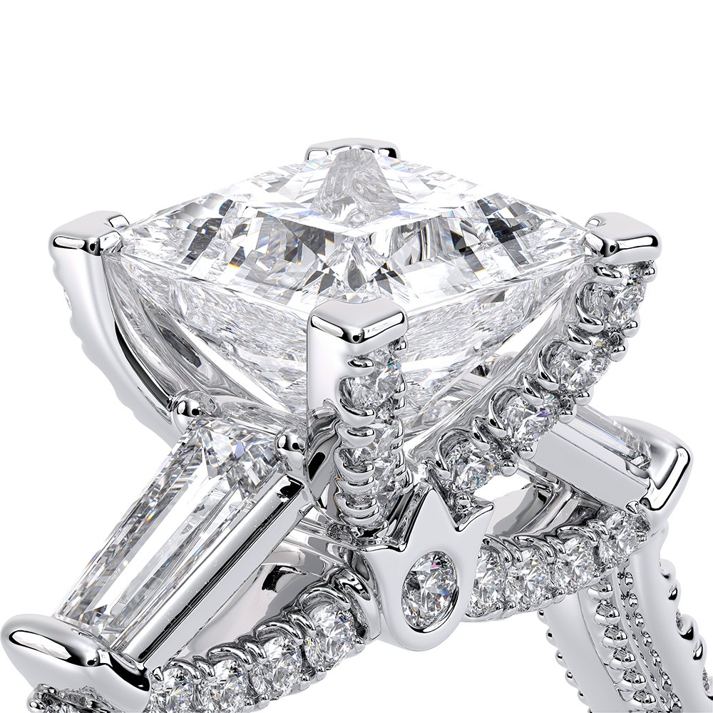 Princess Three-Stone 18k White Gold Engagement Ring - REN-991