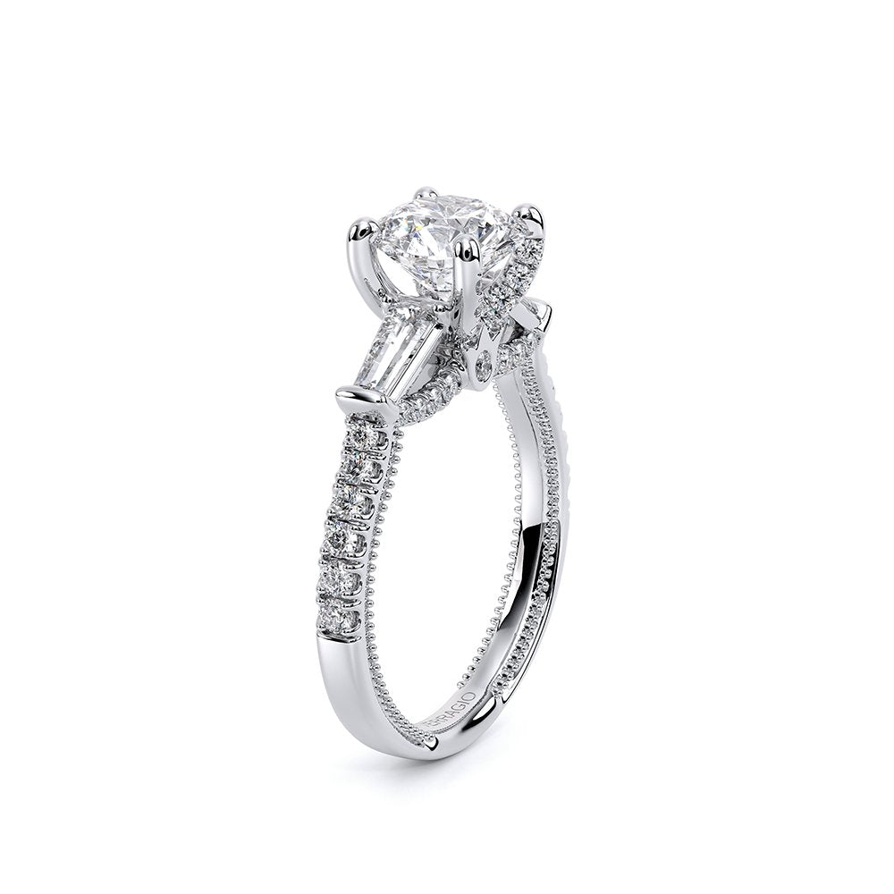 Round Three-Stone Platinum Engagement Ring - REN-991