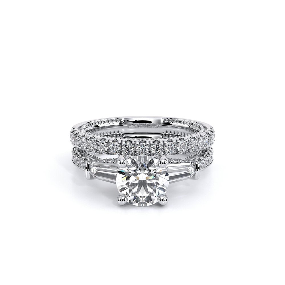 Round Three-Stone 18k White Gold Engagement Ring - REN-991