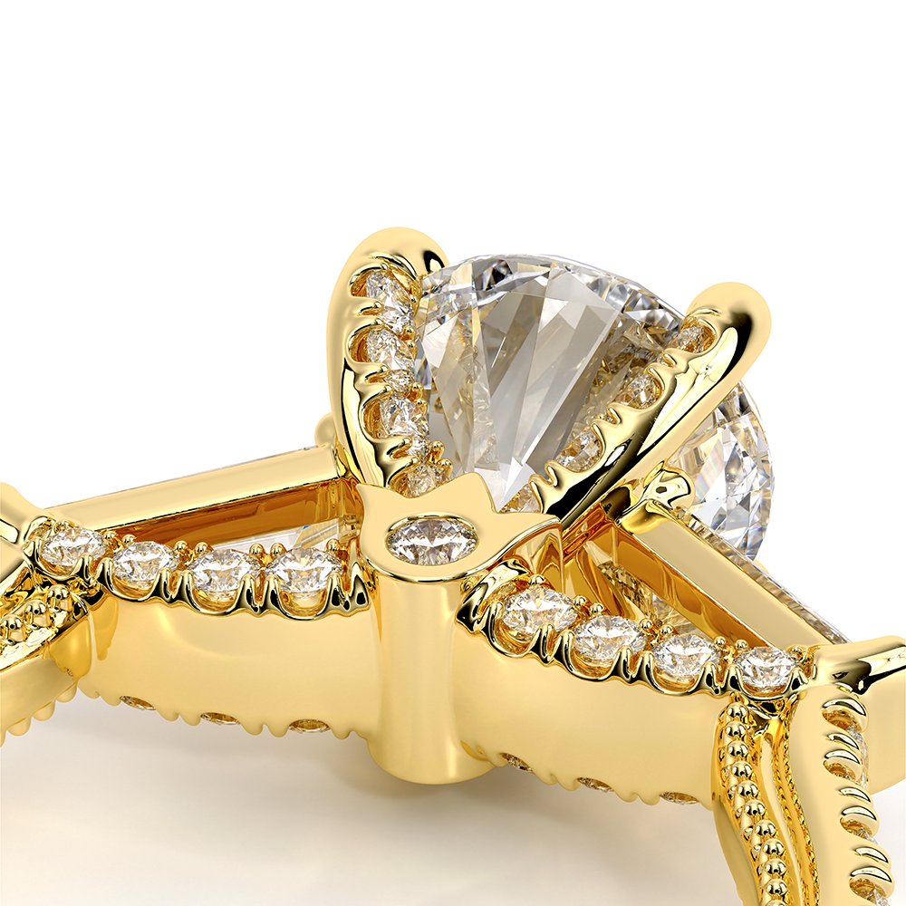 Round Three-Stone 18k Yellow Gold Engagement Ring - REN-991