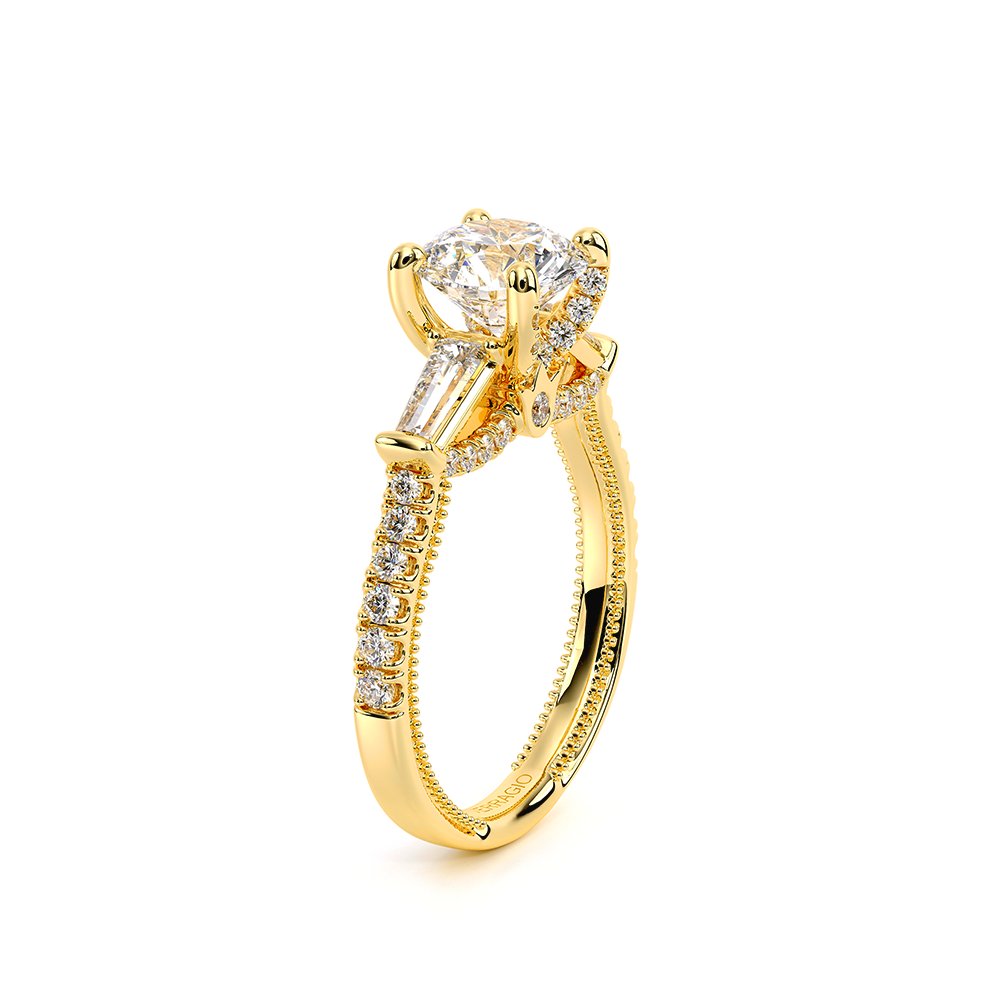 Round Three-Stone 18k Yellow Gold Engagement Ring - REN-991