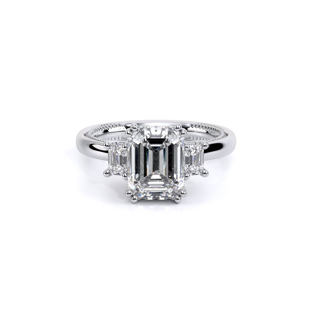Emerald Three-Stone Platinum Engagement Ring - REN-993