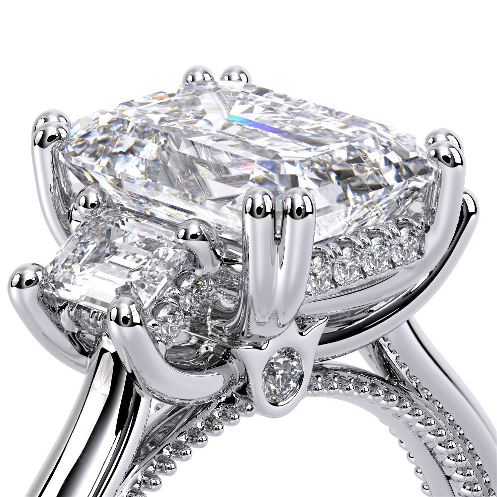 Emerald Three-Stone Platinum Engagement Ring - REN-993