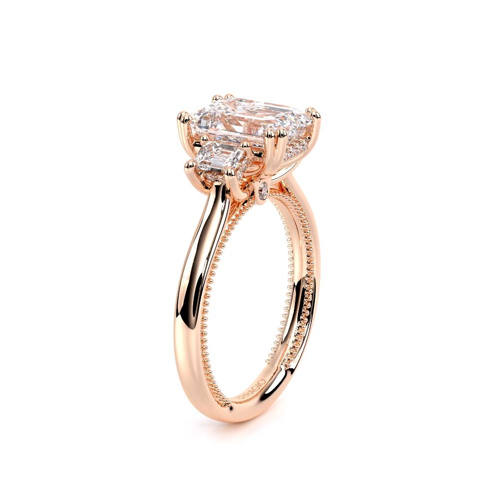 Emerald Three-Stone 14K Rose Gold Engagement Ring - REN-993