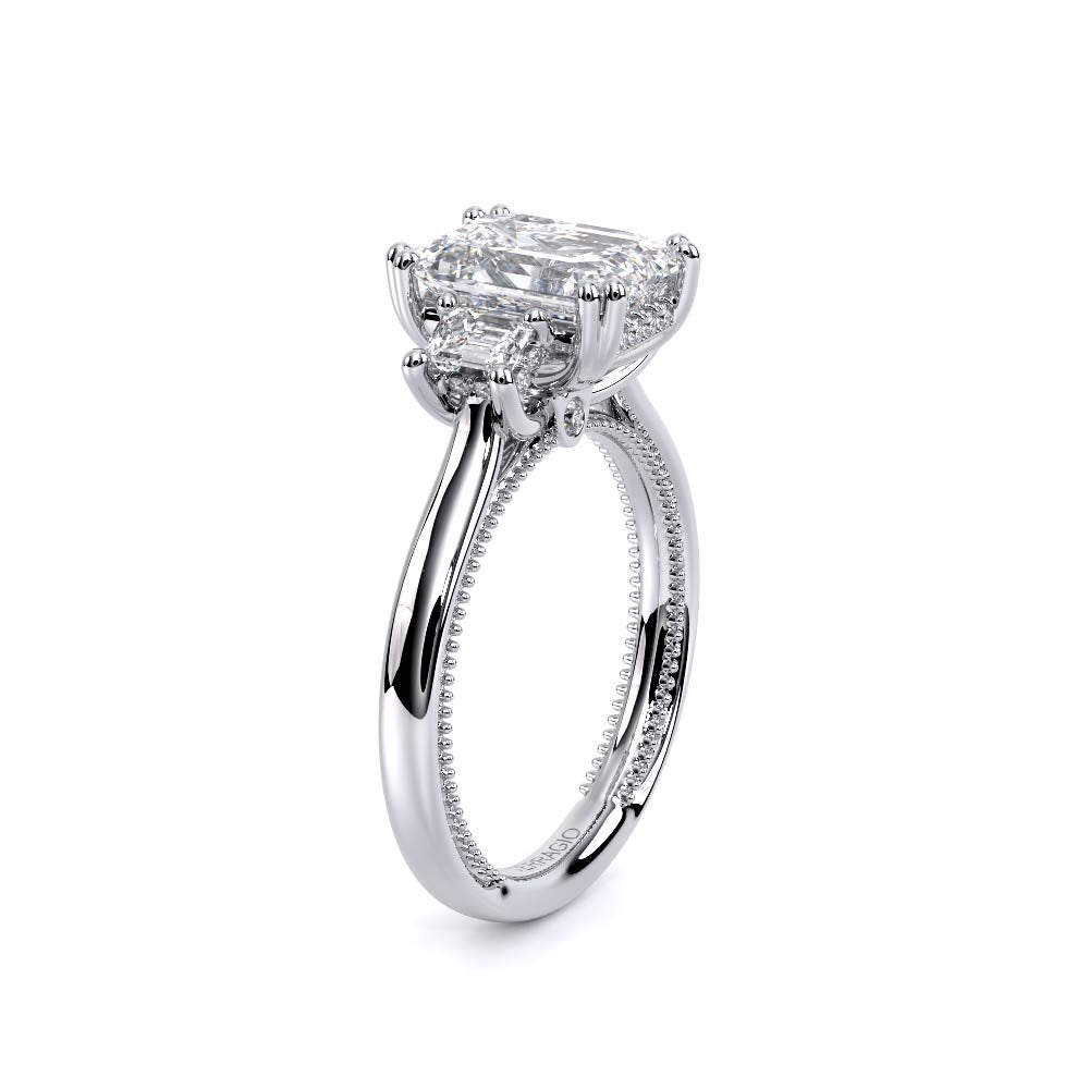 Emerald Three-Stone 14K White Gold Engagement Ring - REN-993