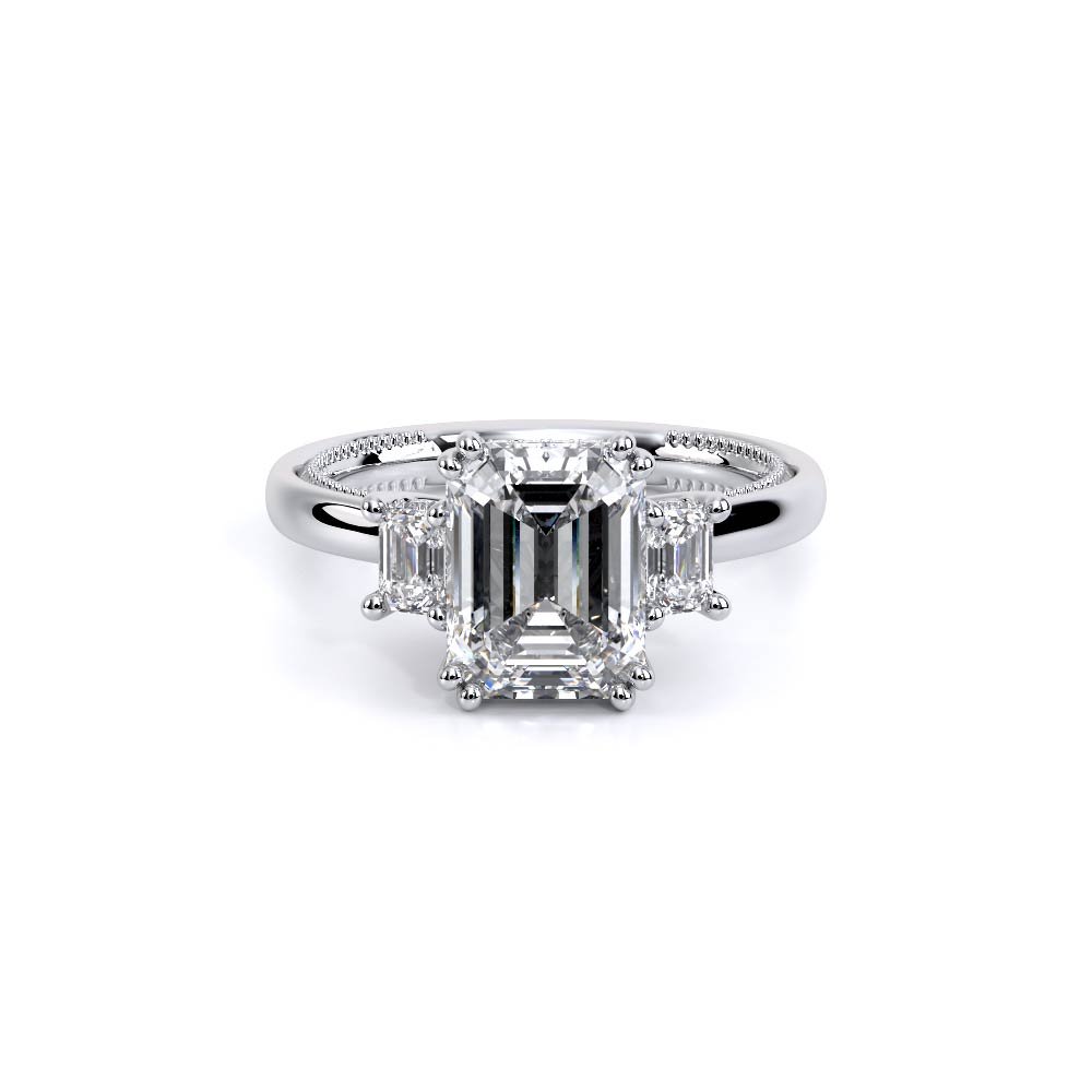 Emerald Three-Stone 14K White Gold Engagement Ring - REN-993