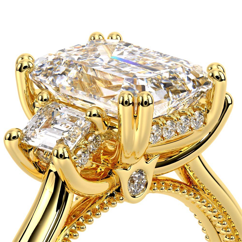 Emerald Three-Stone 18k Yellow Gold Engagement Ring - REN-993