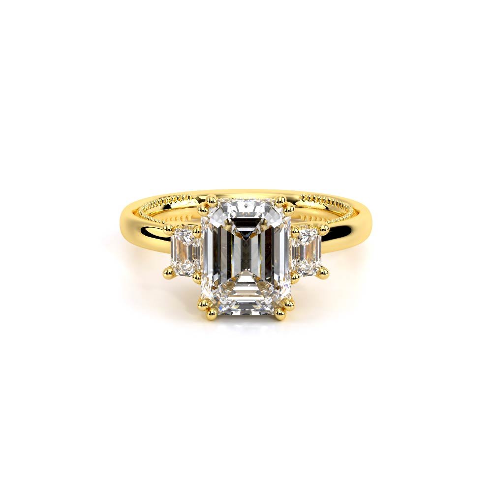 Emerald Three-Stone 18k Yellow Gold Engagement Ring - REN-993