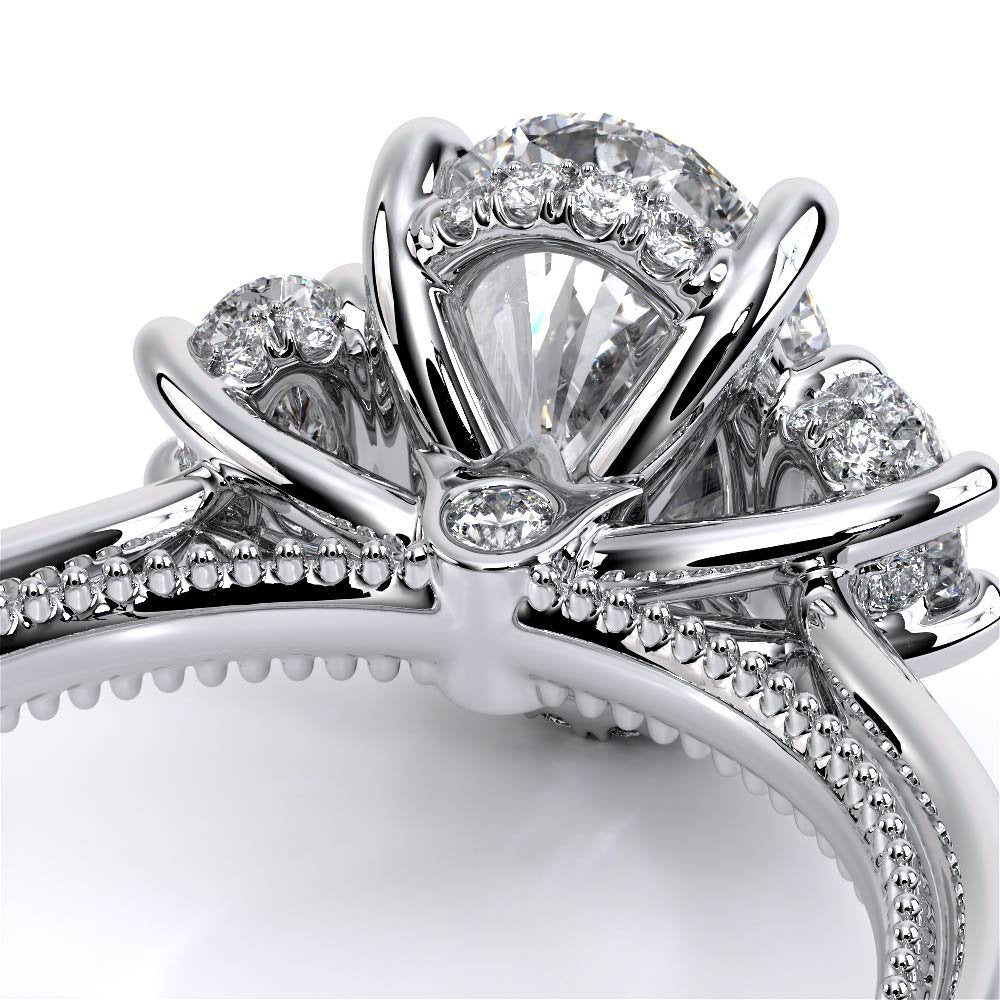 Oval Three-Stone Platinum Engagement Ring - REN-993