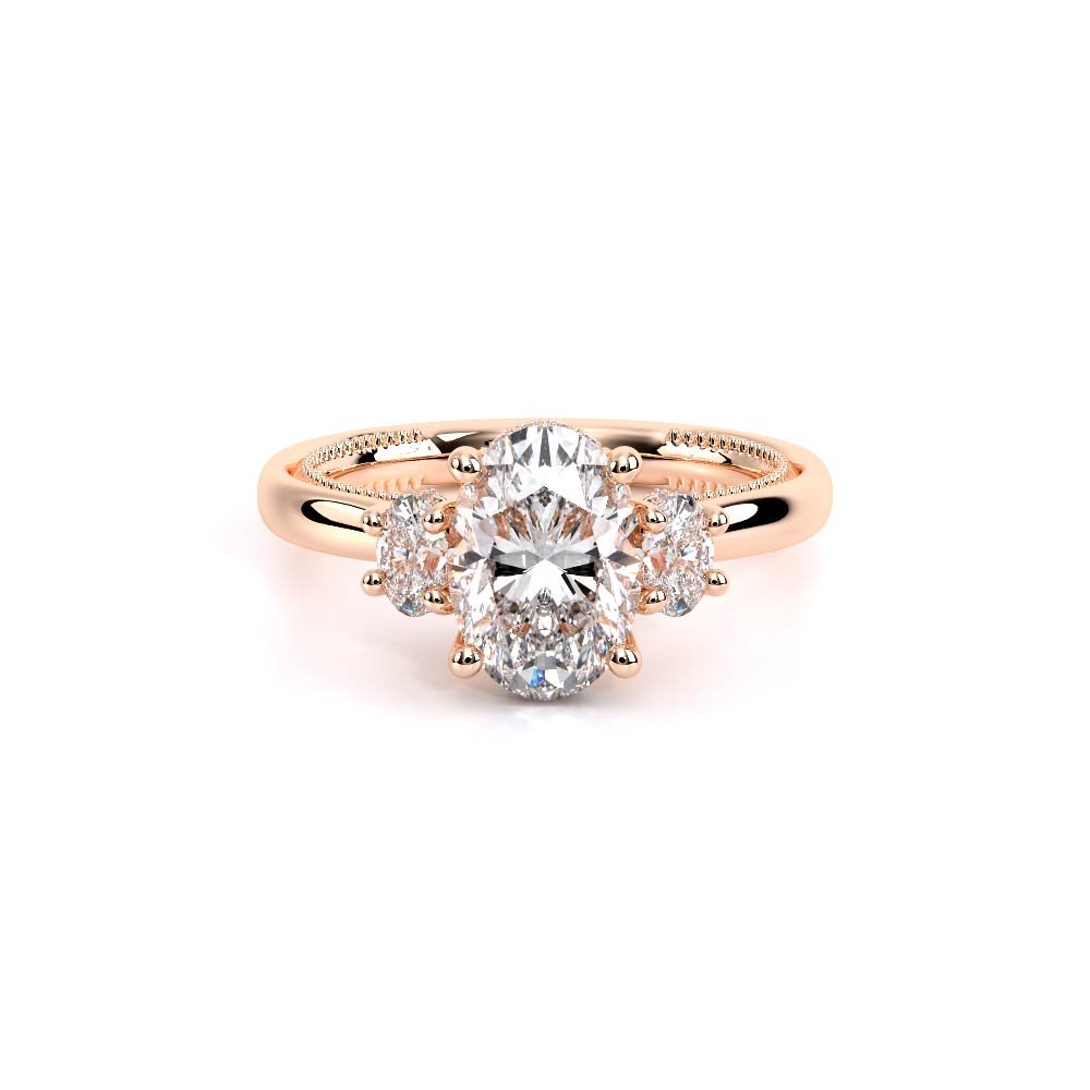 Oval Three-Stone 18k Rose Gold Engagement Ring - REN-993
