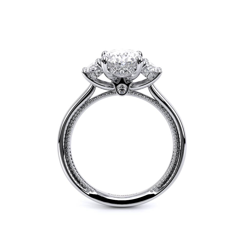 Oval Three-Stone 18k White Gold Engagement Ring - REN-993