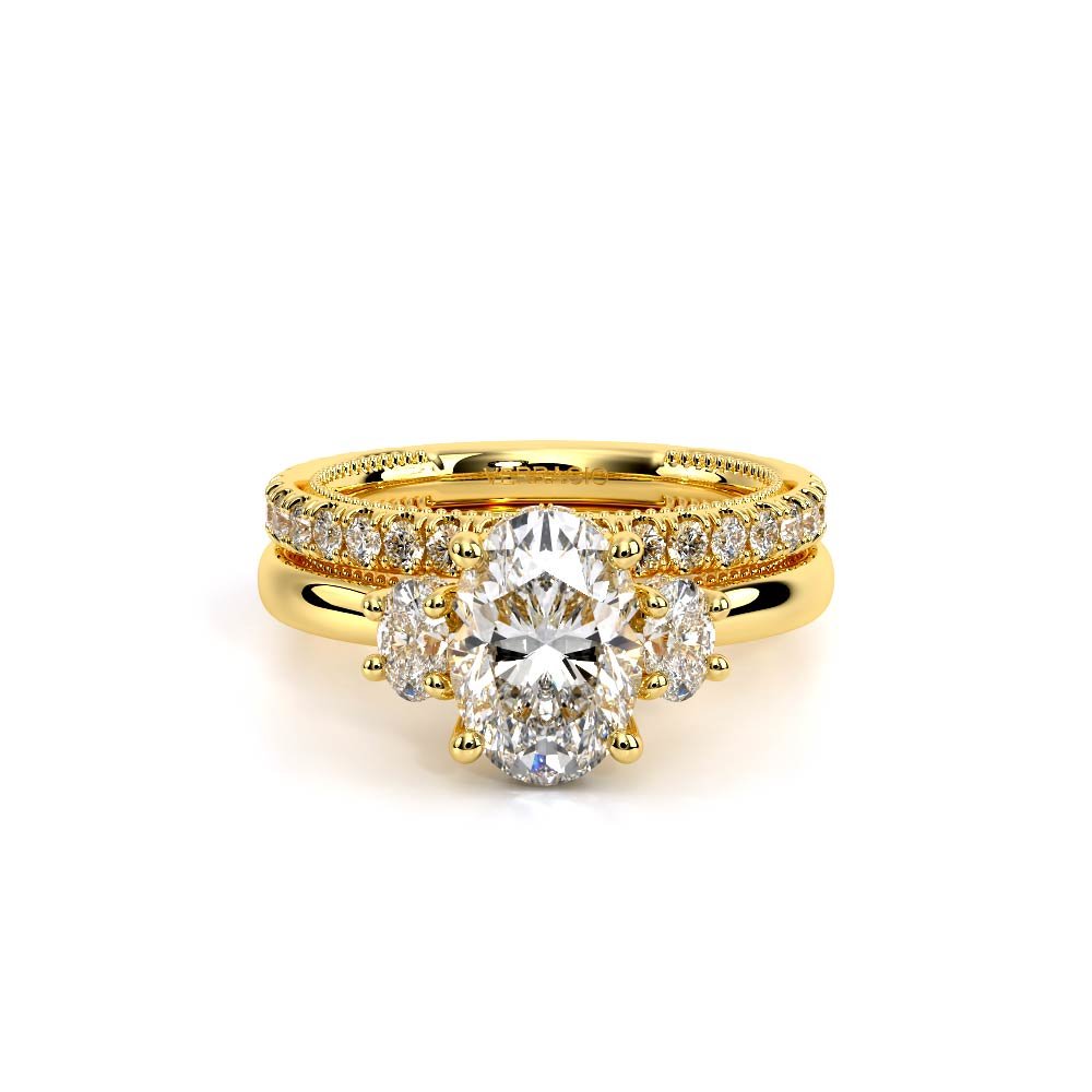Oval Three-Stone 18k Yellow Gold Engagement Ring - REN-993