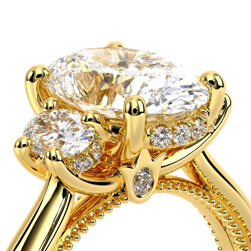 Oval Three-Stone 18k Yellow Gold Engagement Ring - REN-993