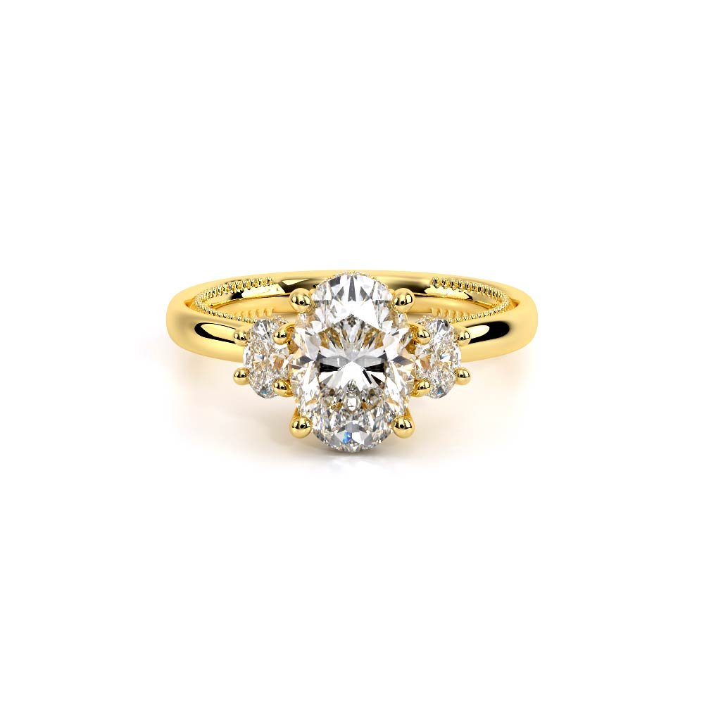 Oval Three-Stone 18k Yellow Gold Engagement Ring - REN-993