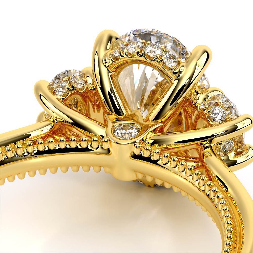 Oval Three-Stone 14K Yellow Gold Engagement Ring - REN-993