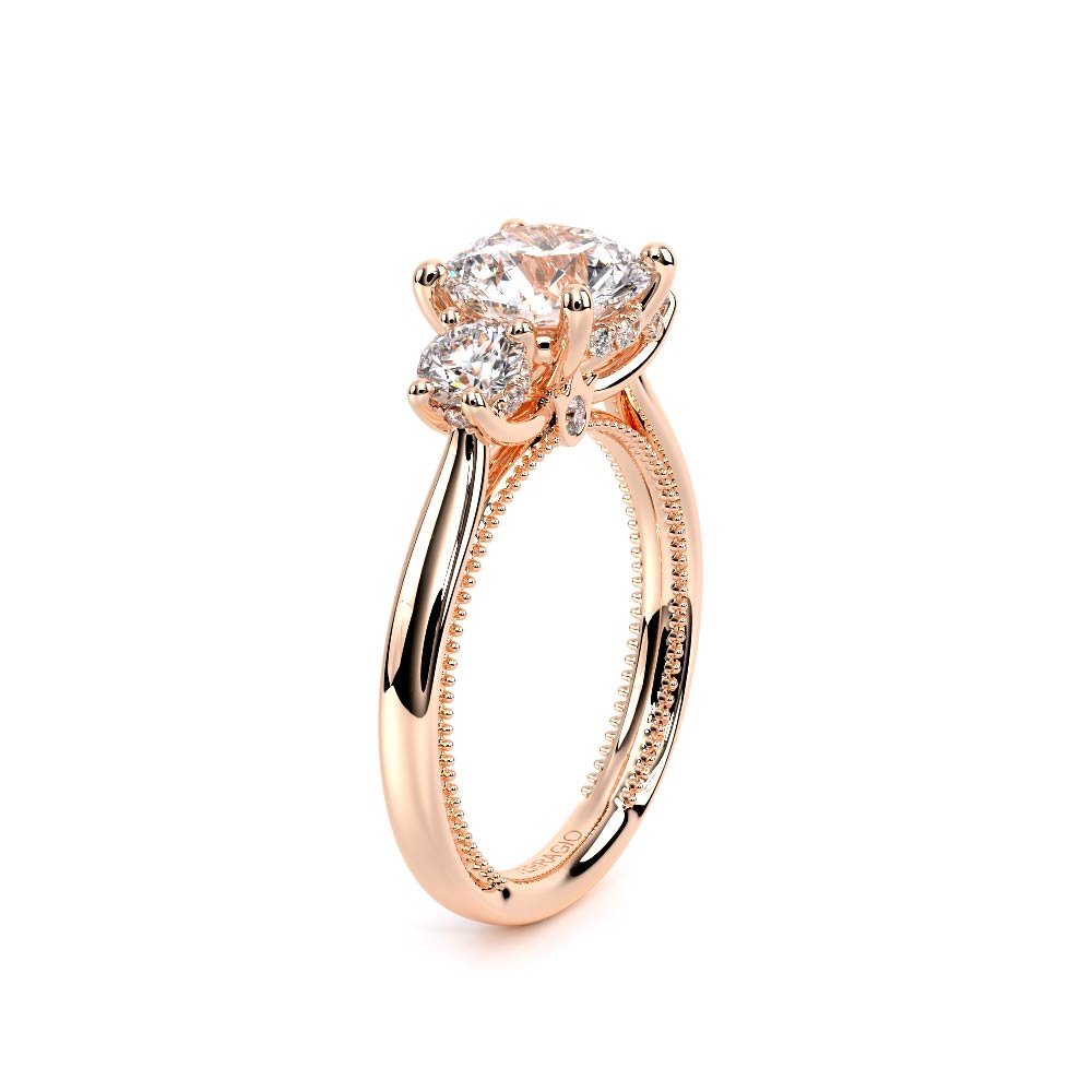 Round Three-Stone 18k Rose Gold Engagement Ring - REN-993