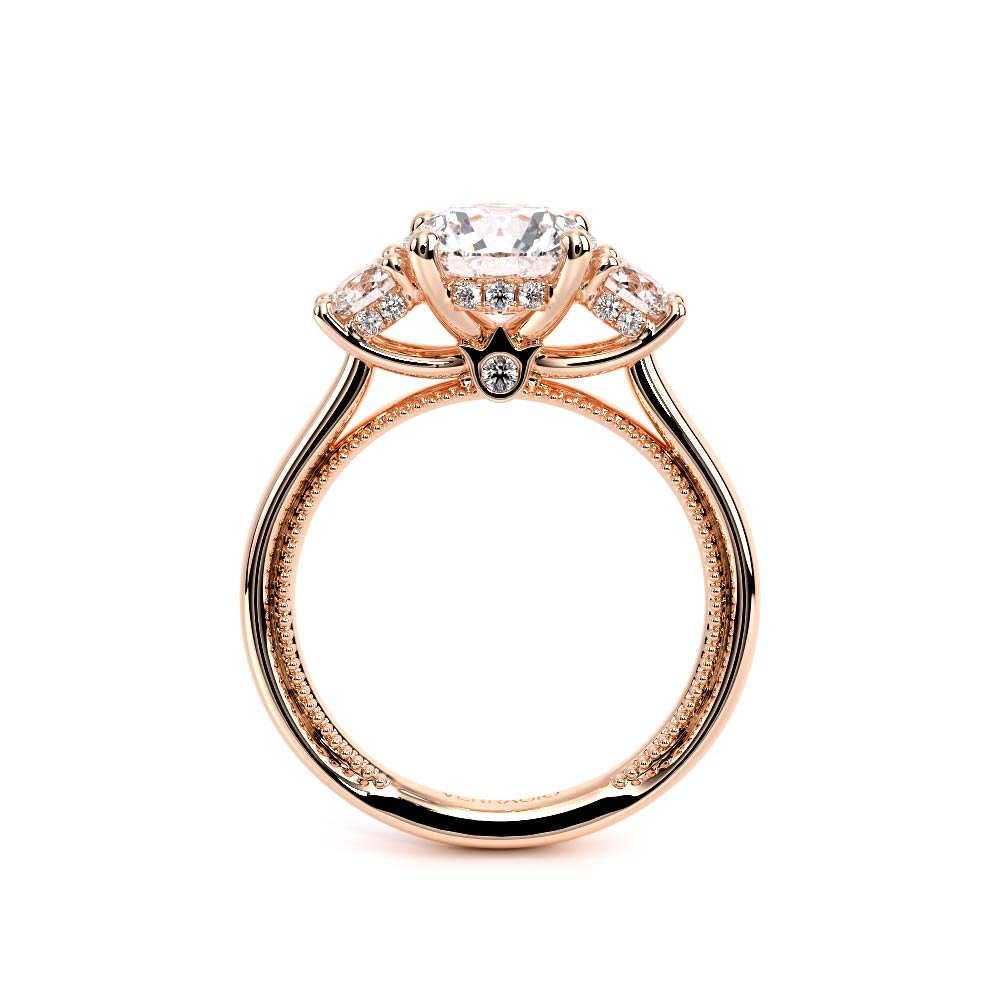 Round Three-Stone 18k Rose Gold Engagement Ring - REN-993