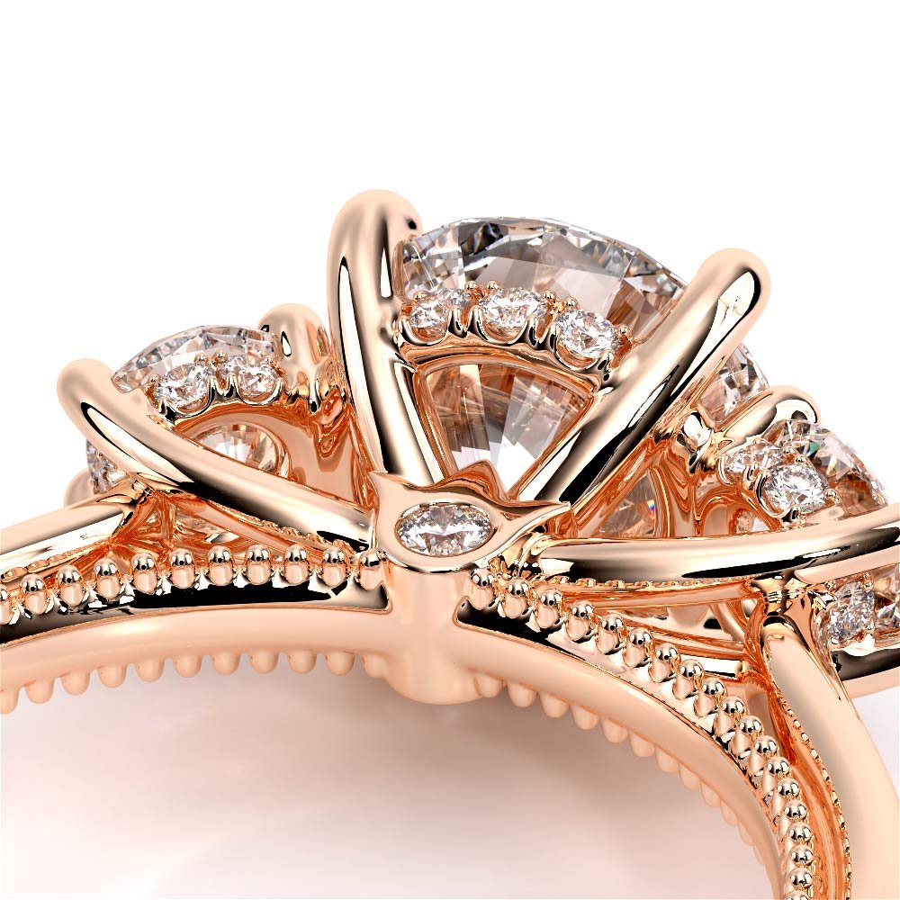Round Three-Stone 18k Rose Gold Engagement Ring - REN-993