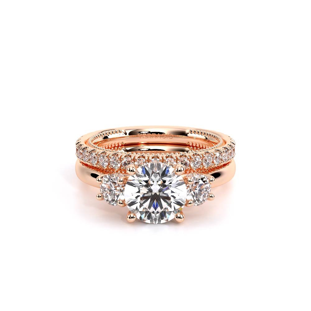 Round Three-Stone 14K Rose Gold Engagement Ring - REN-993