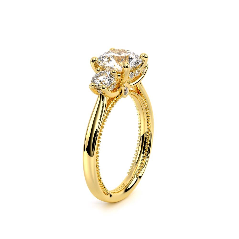 Round Three-Stone 18k Yellow Gold Engagement Ring - REN-993